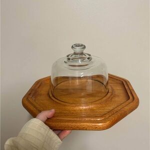 Vintage Vermillion Wooden Octagonal Cheese Board with Glass Dome
